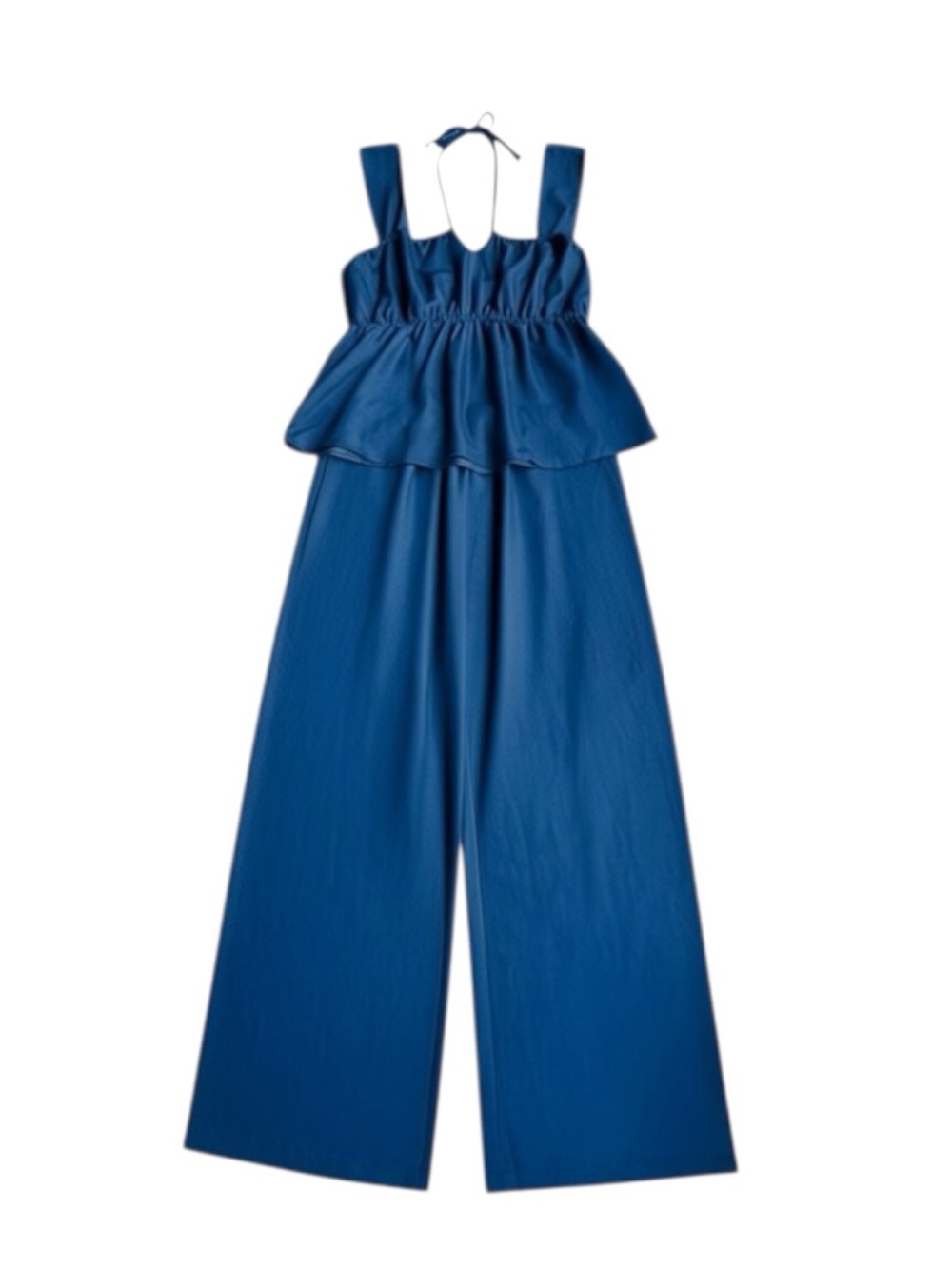 Women’s Wide-Leg Blue Peplum Top & Pants Jumpsuit Size-L NEW